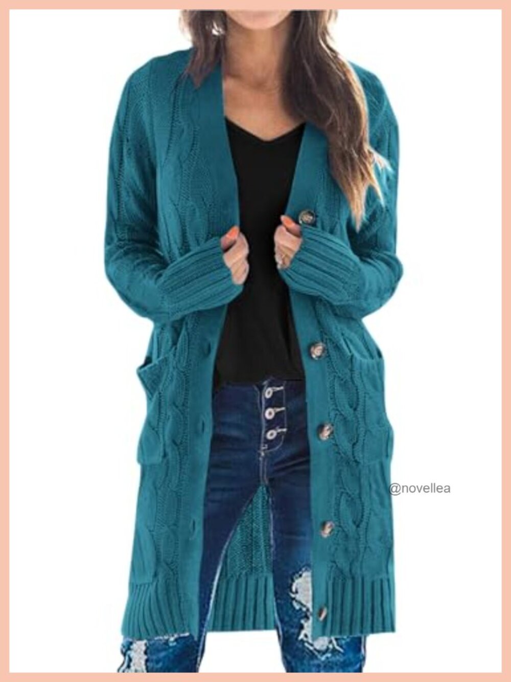 Womens Cable Knit Button Long Cardigan Sweater with Pockets